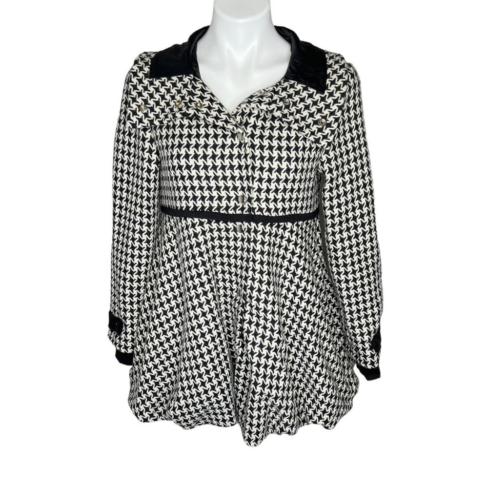 Yellowcake Shop Designer houndstooth wool winter coat jacket black and white S/M